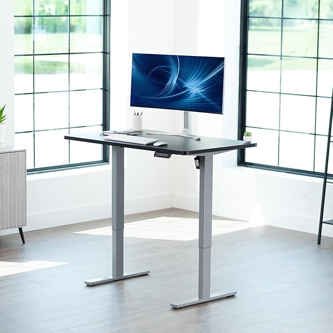 VIVO Electric 48 x 30 in Standing Desk, Memory Height Adjustment, 1B Series, One-Piece Black Top, Gray Frame, DESK-KIT-1G5B