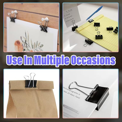 40 Pack Metal Paper Clips, Small, Medium & Large Size - 1 Inch/25mm - Black - Ideal for Office, School and Home