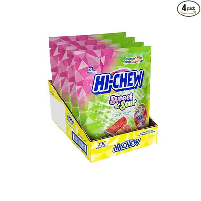 HI-CHEW Sweet and Sour Mix Bulk, Watermelon Lemon Grapefruit, 220+ Pieces, 4 Stand Up Pouches, 12.7oz each - Unique Fun Soft & Chewy Candy - Juicy Fruity Flavors - Individually Wrapped Candy