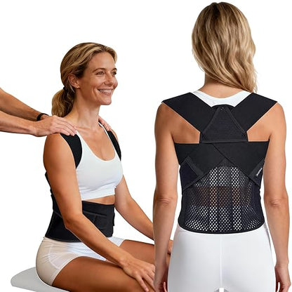Full Back Posture Corrector for Women & Men – Pull-Back System Posture Brace – Wide Soft Straps, Breathable Mesh, Adjustable Support for Slouching, Rounded Shoulders & Upper Spine Pain Relief