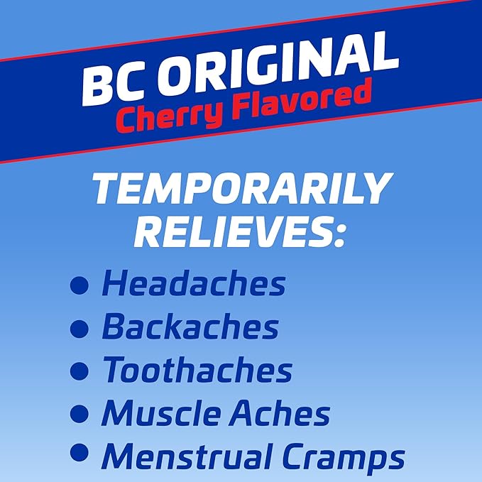 BC Powder Pain Reliever, Cherry Flavor Aspirin Dissolve Packs, 24 Count Powder Packets (2 Pack)