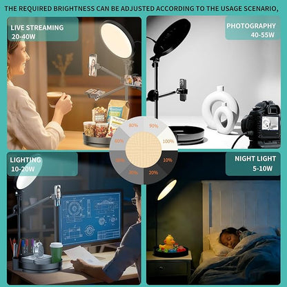 Bright Zoom Lighting for Computer, Adjustable Desk Lighting for Video Callst,55W Dimmable Full Screen Ring Light,with Rotating Storage Box,Pen Holder Stand,Phone Holder and Controller (Black, 10.5)