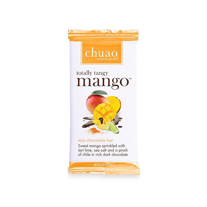 Chuao Chocolatier Totally Tangy Mango Dark Chocolate Mini Bars | Gourmet Chocolate Chile Lime Mango European No Preservatives | For Gift Baskets, Christmas, Valentines Day, Gifts for Women, Men, Birthday, Thank You, Care Package | 24 Pack