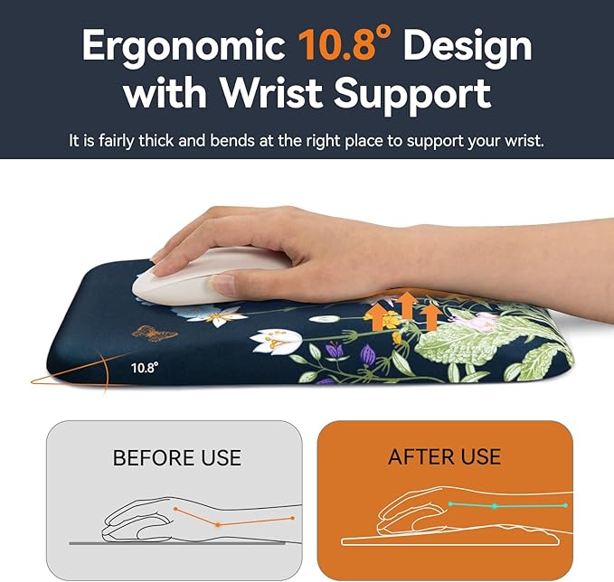 Ospelelf Mouse Pad with Wrist Rest Floral Ergonomic Comfortable Pain Relief Mousepad Wrist Support for Computer Office