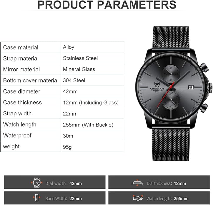 GOLDEN HOUR Mens Watch Fashion Sleek Minimalist Quartz Analog Mesh Stainless Steel Waterproof Chronograph Watches for Men with Auto Date