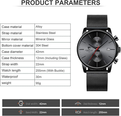 GOLDEN HOUR Mens Watch Fashion Sleek Minimalist Quartz Analog Mesh Stainless Steel Waterproof Chronograph Watches for Men with Auto Date
