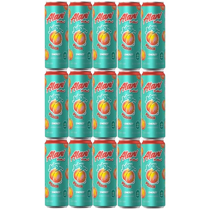 Juicy Peach Energy Drinks | (Pack Of 15) | Sugar Free, Low Calorie Energy Drinks | 200mg Caffeine | Zero Sugar | 10 Calories | 12 Fl Oz Cans - By The Munchie Mix