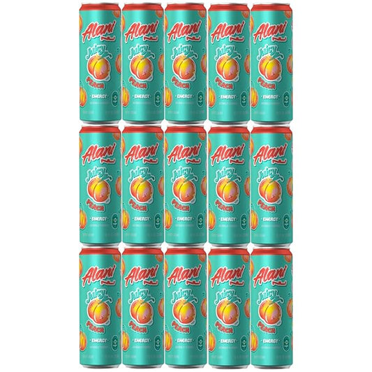 Juicy Peach Energy Drinks | (Pack Of 15) | Sugar Free, Low Calorie Energy Drinks | 200mg Caffeine | Zero Sugar | 10 Calories | 12 Fl Oz Cans - By The Munchie Mix