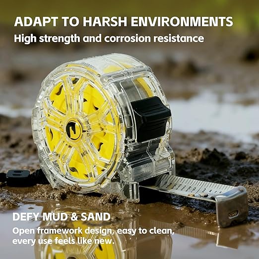 Tape Measure 16Ft, Retractable Stainless Steel Tape Measure, Waterproof & Rustproof Stainless Steel Band with Transparent Hollow Design for Renovation, Construction, Carpentry