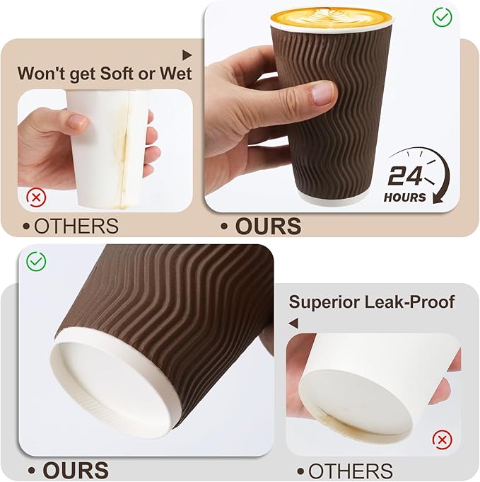 16 oz Coffee Cups with Lids 500 Pack, Disposable Coffee Cups with Lids, Insulated To Go Paper Coffee Cup for Hot Drinks