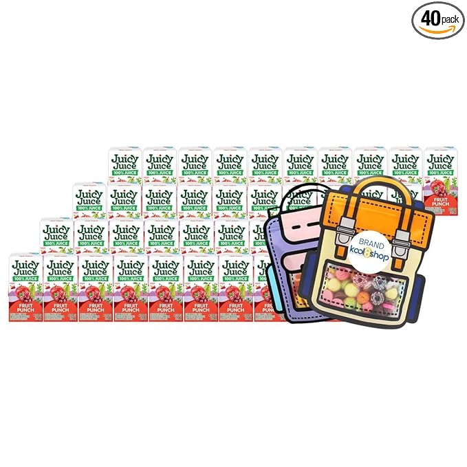 Juicy Juice Fruit Punch 100% Juice No Sugar Added On The Go Box 4.23 fl oz 40 Pack + 2 Reusable Snack Bags by KOOL8SHOP Infinite Deals