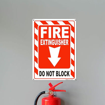 Brimar - 10 x 14" - Fire Extinguisher Do Not Block Sign - Polyethylene Plastic - Fire Safety Sign - Easy Installation