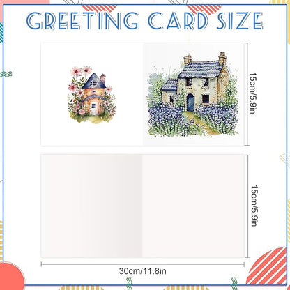 jinglinhh 12pcs Diamond Art Painting Lavender Flower House Bench Greeting Cards with Envelopes, DIY Card Making Kits for Adults, Diamond Art Postcards Christmas Cards Craft Gifts