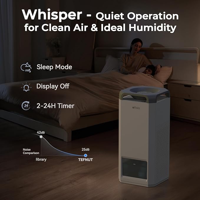 Afloia Air Purifier and Humidifier Combo in One-Cool Mist Evaporative for Home Bedroom Large Roome up tp 3000ft², with Humidity&Air Quality Sensor, Remove Pets Hair Allergy Mold Pollen Smoke, Brown