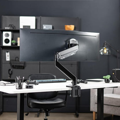 VIVO Premium Aluminum Heavy Duty Monitor Arm with 3.0 USB Ports, Fits Ultrawide Monitors up to 49 inches and 33 lbs, Single Desk Mount Stand, Pneumatic Height, Max VESA 100x100, Black, STAND-V101G1U