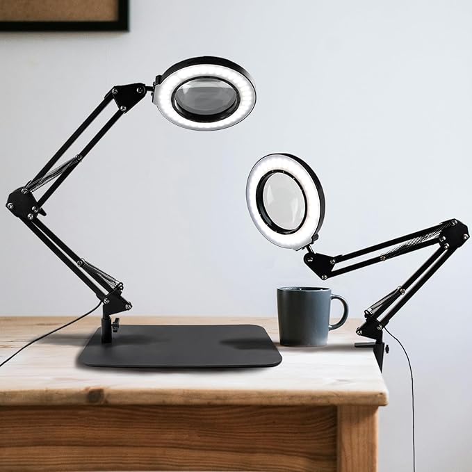 12X Magnifying Glass with Light and Stand, Magnifier with Light Hands Free, 2-in-1 & 5 Color Modes LED Lighted, Magnifying Reading Lamp for Craft Hobby Reading Painting Sewing Close Work