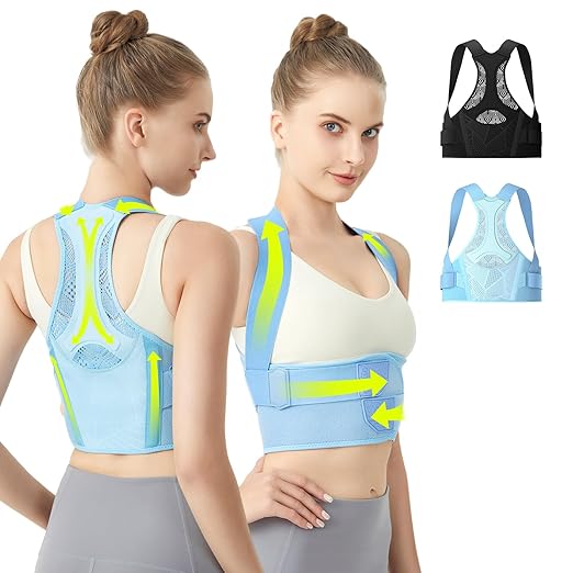 Posture Corrector for Women - Lightweight and Breathable Back Brace for Pain Relief, Rounded Shoulders and Hunchback, Compact & Portable with Fashionable Design, Invisible Under Clothes Blue S