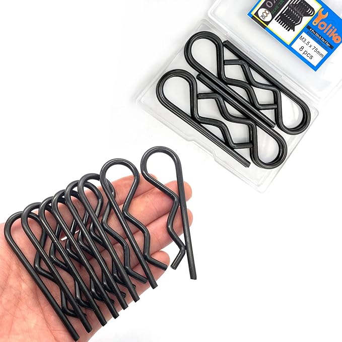 8Pcs Heavy Duty Hitch Pins Clip R Clips Spring Retaining Wire Hair Pins Cotter Pin Strong Spring Tension Large Carter Pin R clip large for trailer Tractor Mower Carts Truck Black zinc M3.5x75mm