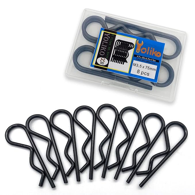 8Pcs Heavy Duty Hitch Pins Clip R Clips Spring Retaining Wire Hair Pins Cotter Pin Strong Spring Tension Large Carter Pin R clip large for trailer Tractor Mower Carts Truck Black zinc M3.5x75mm
