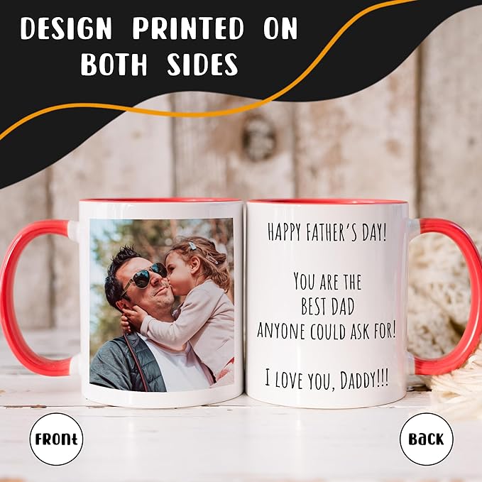Personalized Coffee Mug, Custom Picture Text or Logo Ceramic Mug, Customized Gift for Men & Women, Taza Personalizada with Photo and Words, Customizable 11 Oz Tea Cup | White - Red