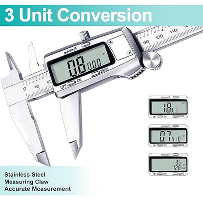 Kynup Digital Caliper 12inch, Caliper Measuring Tool, Micrometer Caliper with Full Turn Off Feature, Stainless Steel, Switch from Inch Metric Fraction (300mm)