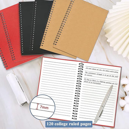 GINMLYDA Small Spiral Notebook A5, 6Pack 120 Lined Pages 8.25x5.5 Inches Spiral Journal Kraft Cover Notebooks & Writing Pads for School Home Office Aesthetic Sketch Drawing Note