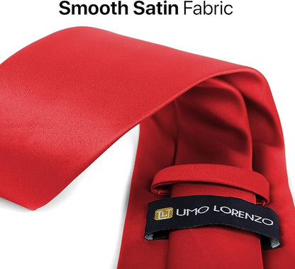 boxed-gifts Umo Lorenzo Tie for Men Satin Finish Necktie - Standard Width Ties - Black, Navy, Red, Sage Green Tie