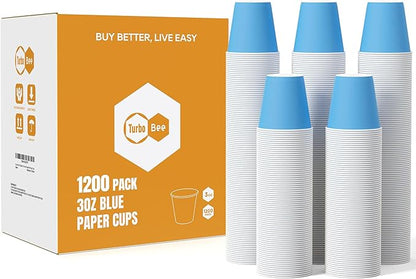 Turbo Bee 3oz Disposable Paper Cups 1200Pack, Small Bathroom Cups Bulk, Small Blue Paper Mouthwash Tumblers Perfect for Bathroom, Party, Picnic, Travel and Events