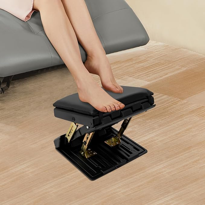 Adjustable Foot Rest for Under Desk at Work, Comfortable Footrest W/4-Level Height Adjustment, Ergonomic Leg Rest for Office Gaming Chair, Foot Stool W/Removable Soft Pad, Anti-Slip