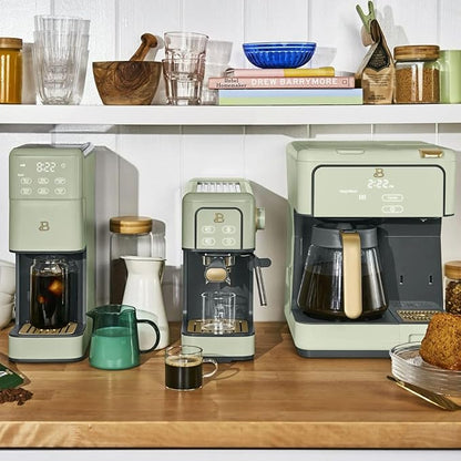 Beautiful Multi-Brew Coffee Maker – 12-Cup Carafe & Single-Serve Pod or Grounds, Iced Coffee Mode, Programmable Touch Display, Includes Filters (Sage Green)