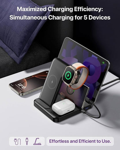 Intoval 5-in-1 Charging Station, for iPhones 17/17 Pro/17 Pro Max and Androids, iPad Pro/Air/Mini, Apple Watch 11/Ultra 3/Ultra 2/Ultra/10/9/SE, Wireless Charging Dock for Multiple Devices (Lavender)