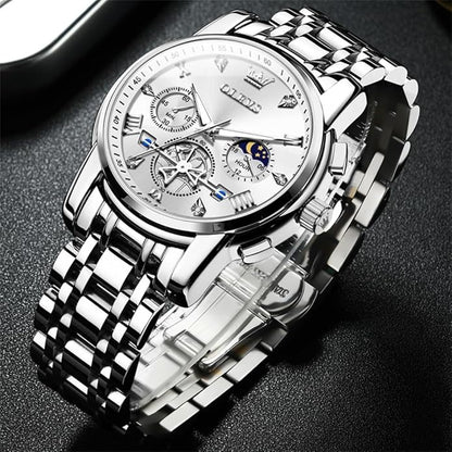OLEVS Watches Men Waterproof Luxury Big Face Mens Watch Stainless Steel Quartz Analog Dress Watches for Men Luminous Multifunction Man Watch Relojes De Hombre