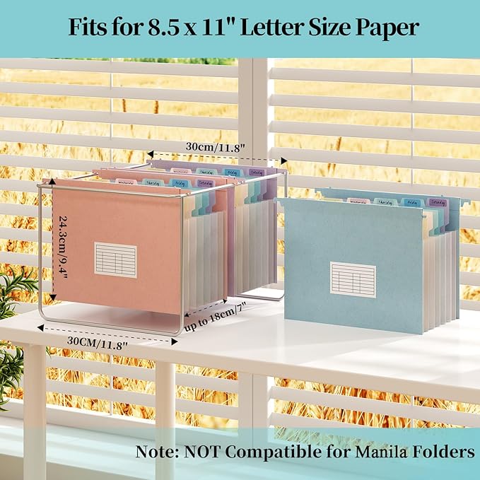 Expanding Hanging File Folders for Filing Cabinet, 7 Accordion Pockets with 1.2'' Expandable File Cabinet Organizer, Multi-Color Tabs, Letter Size, 50% Wheat Straw - 3 Packs (Assorted Colors)