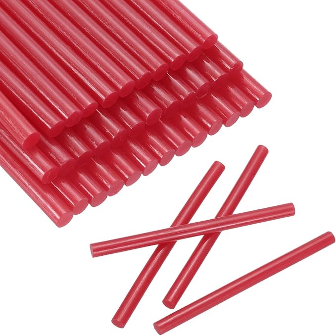 HARFINGTON 30pcs Mini Glue Stick 0.3"x3.9" High-Stick Hot Glue Gun Sticks Hot Melt Adhesive Strip for DIY Craft Sealing Repair Festival Decoration, Deep Red