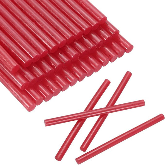 HARFINGTON 30pcs Mini Glue Stick 0.3"x3.9" High-Stick Hot Glue Gun Sticks Hot Melt Adhesive Strip for DIY Craft Sealing Repair Festival Decoration, Deep Red