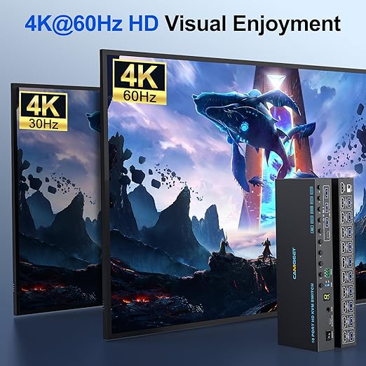 10 Port 8 Port HDMI KVM Switch 4K@60Hz EDID Simulation, USB3.0 KVM Switch HDMI for 10 Computers Share 1 Monitor and 4 USB Devices, KVM Switches with Audio RS232 Wired Remote 12V Power and USB Cable