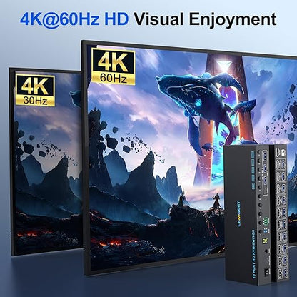10 Port 8 Port HDMI KVM Switch 4K@60Hz EDID Simulation, USB3.0 KVM Switch HDMI for 10 Computers Share 1 Monitor and 4 USB Devices, KVM Switches with Audio RS232 Wired Remote 12V Power and USB Cable