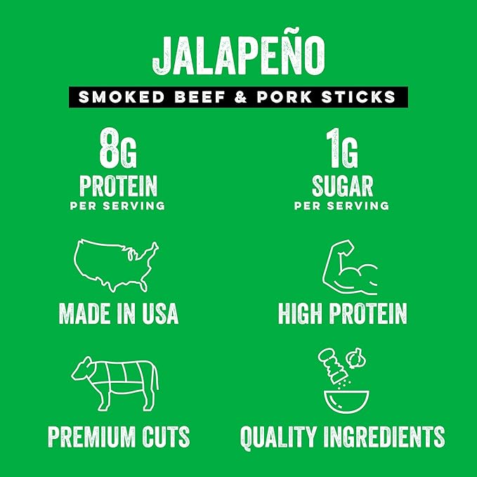 Chef’s Cut Real Snack Sticks | High Protein Meat Snack Sticks with 8g Protein, Gluten Free, Keto-Friendly| Premium Smoked Beef & Pork Blend | Jalapeño Heat | 1 oz Stick (12-Count Bag)