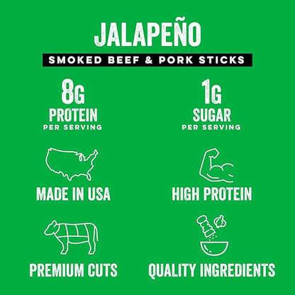 Chef’s Cut Real Snack Sticks | High Protein Meat Snack Sticks with 8g Protein, Gluten Free, Keto-Friendly| Premium Smoked Beef & Pork Blend | Jalapeño Heat | 1 oz Stick (12-Count Bag)