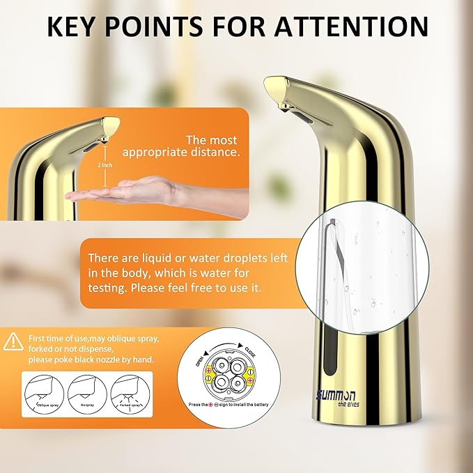 Automatic Liquid Soap Dispenser Touchless,400ML Hand & Dish Countertop Gold Electric Dispenser with Sensor,Modern 4 Gear Adjustable Waterproof Battery Operated Kitchen Auto Soap Pump