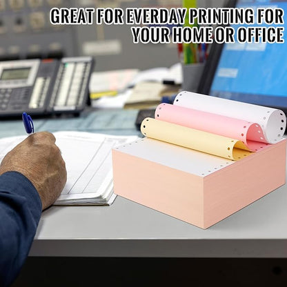 Marspark 3600 Sheets Continuous Carbonless Computer Paper, 9.5 x 11 Inches 3-Part Perforated Copy Paper for Dot Matrix Printer, White/Yellow/Pink, 1200 Sets