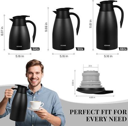 68 Oz Thermal Coffee Carafe, Stainless Steel Insulated Vacuum coffee crafts to keep coffee hot, 2 Liter Tea Water Coffee and Beverage Dispenser (Black)