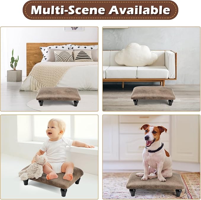 Small Foot Stool Ottoman with Stable Wood Legs Upholstered Footstool Padded Foot Rest Step Stool for High Beds Seat Chair Couch Sofa Patio Bedroom Living Room Office (5.9" H-Shallow Brown)