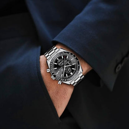 BY BENYAR Watch for Men Analog Quartz Chronograph Waterproof Luminous Designer Mens Wrist Watches Business Work Sport Casual Dress Watch with Silicone Strap Elegant Gifts for Men