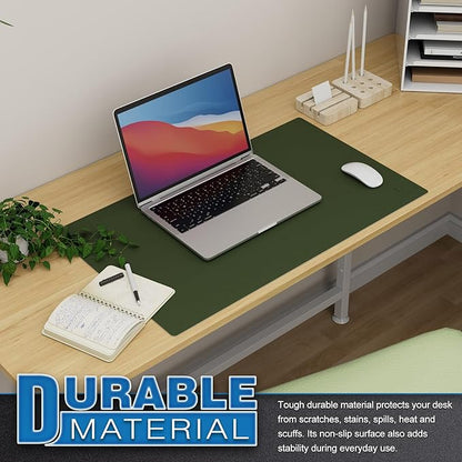 K KNODEL Small Office Leather Desk Mat, Mouse and Keyboard Pad, Computer and Laptop Mat, Desktop Protector and Cover, Writing Pad and Blotter (23.6"x13.8", Dark Green)