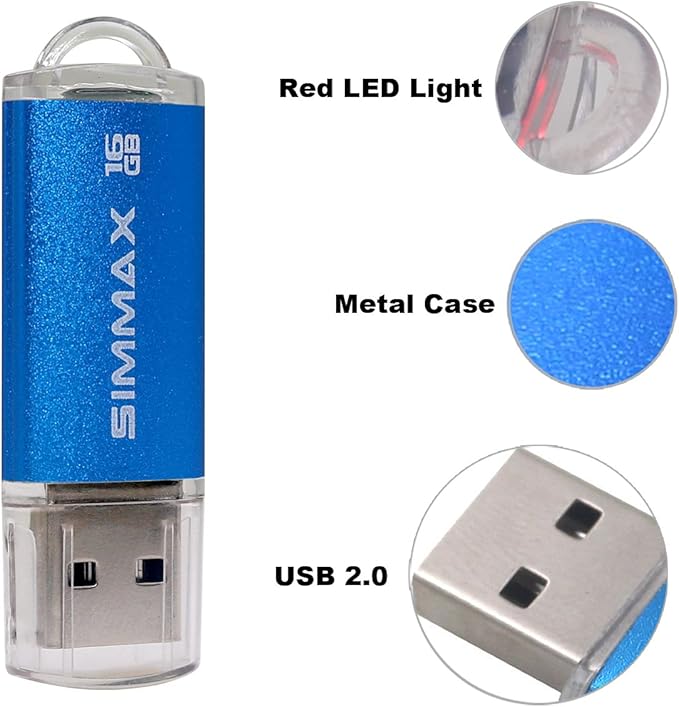 USB Flash Drives 5 Pack 16GB USB 2.0 Flash Drive Memory Stick Thumb Drive Pen Drive with Led Indicator (Blue Green Black Red Purple)