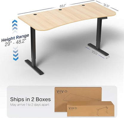 VIVO Electric 63 x 32 in Standing Desk, Memory Height Adjustment, 1B Series, Light Wood Top Black Frame, DESK-KIT-1B1C
