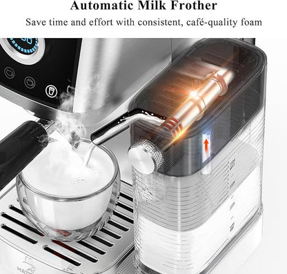 MAttinata Cappuccino Coffee Machine, Espresso Machine Touchscreen Control with Auto Milk Frother, Stainless Steel Espresso Maker 20 Bar, Latte Coffee Maker with for Home, Office with Timer