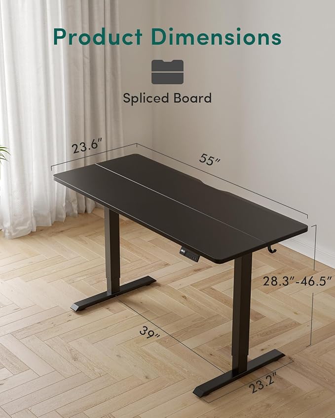 FEZIBO Electric Standing Desk Adjustable Height, 55 x 24 Inch Sit and Stand Desk, Home Office Desk, Ergonomic Computer Workstation, Black
