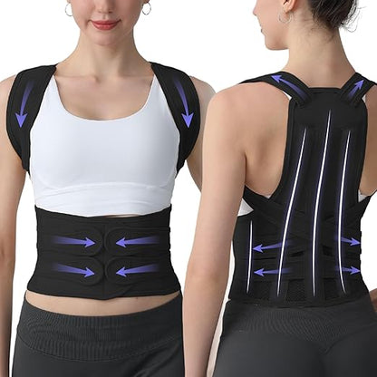 Posture Corrector for Women and Men, Back Brace with Full Back Support, Adjustable Shoulder Straightener for Upper & Lower Back Pain Relief, Scoliosis, Hunchback (Large, Black)